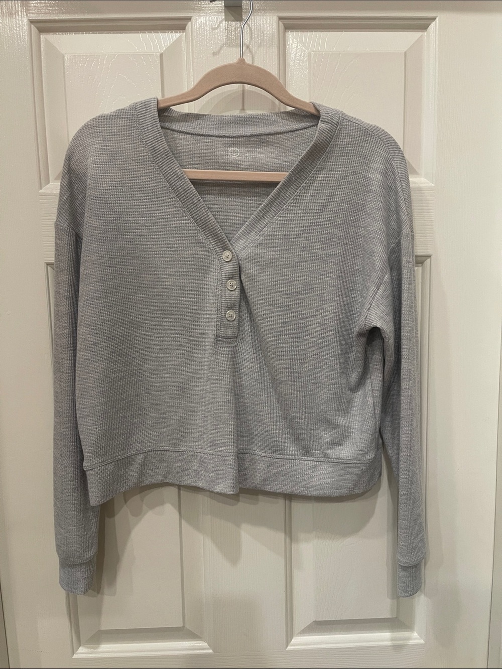 Gray Waffle Knit Henley Pullover S:S